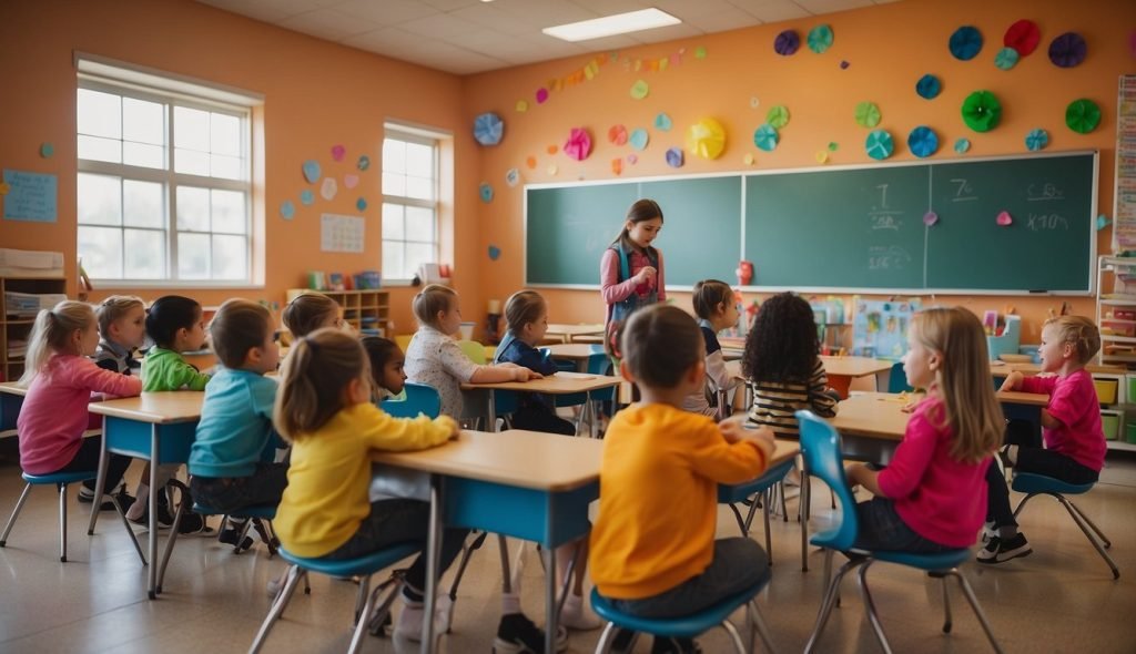 uma sala de aula com alunos da educação infantil fazendo atividades sobre o dia mundial da alfabetização