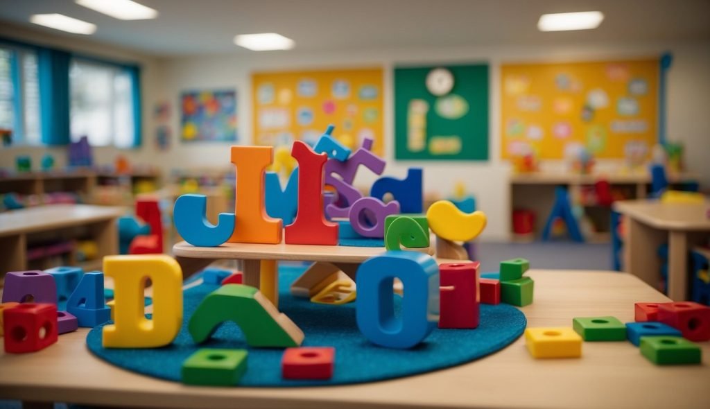 Uma envolvente cena de sala de aula com materiais coloridos e atividades lúdicas para ensinar a vogal “u” de acordo com as diretrizes da BNCC para a educação infantil