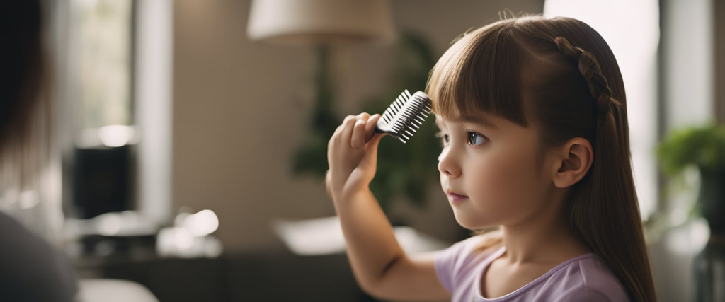 menina pequena penteando os próprios cabelos