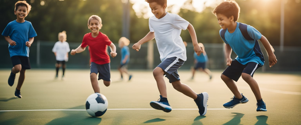 crianças jogando bola na escola