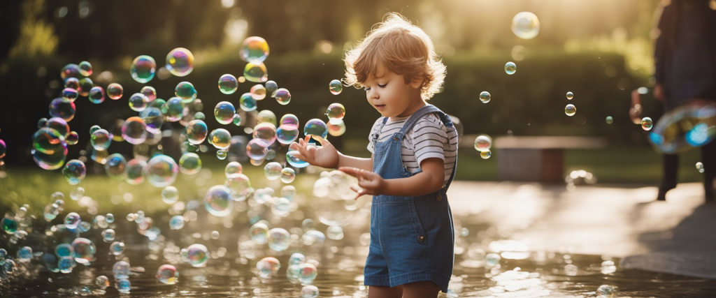 criança brincando com bolinhas de sabão