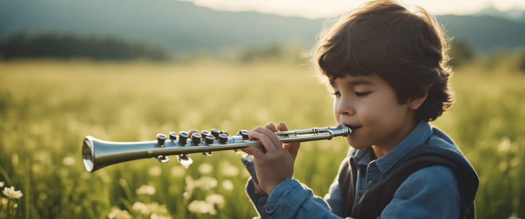 criança tocando uma flauta