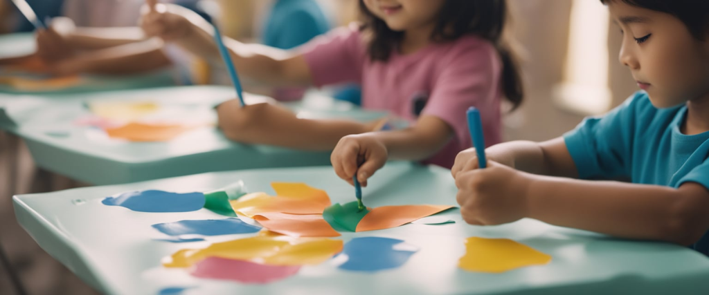 crianças da pré-escola pintando com tintas naturais