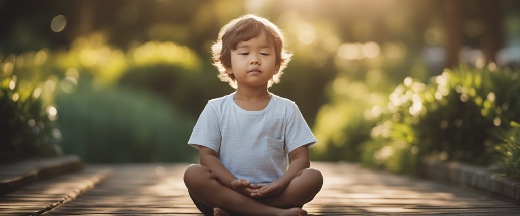 criança pequena em posição de meditação