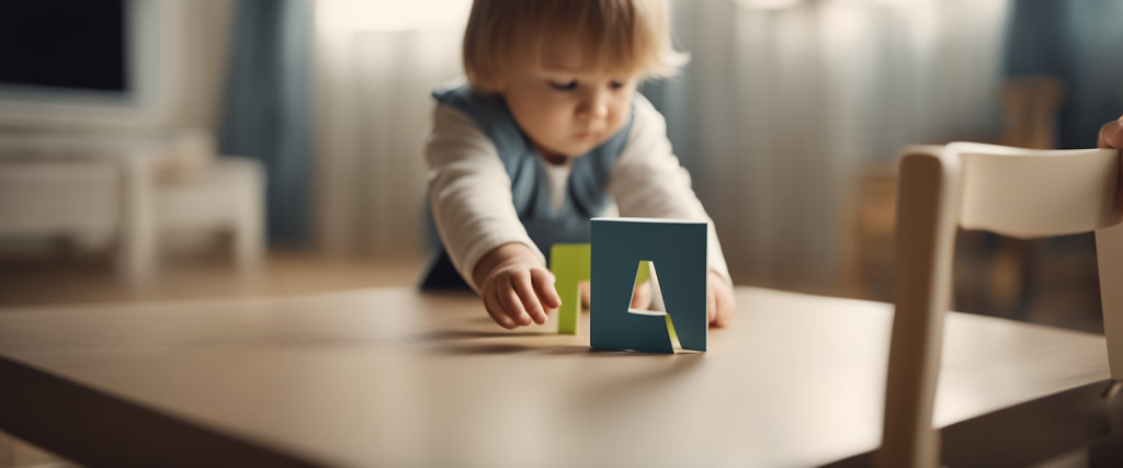 criança brincando com uma letra "a"