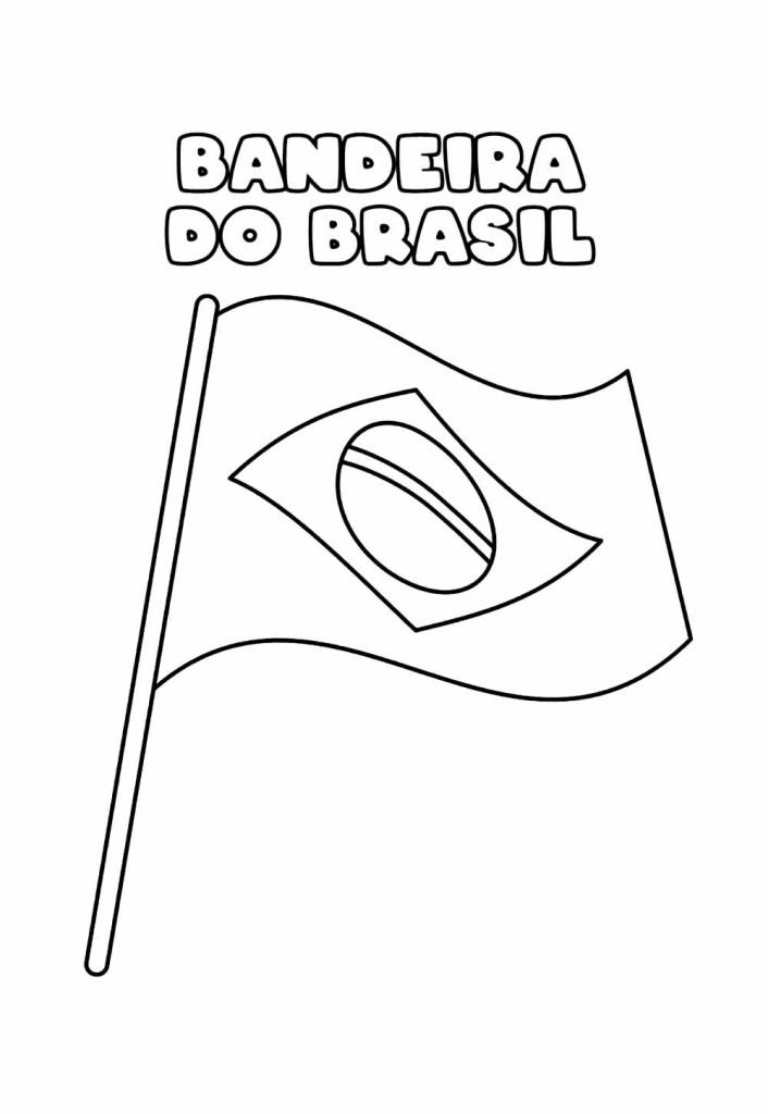 Bandeira do Brasil em Mastro para colorir