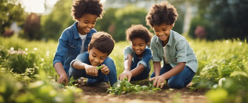 crianças plantando sementes