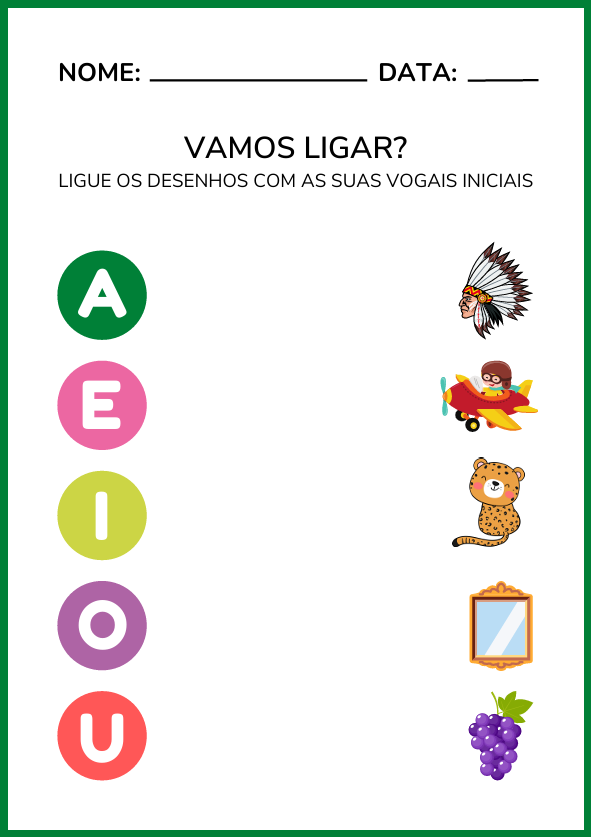 Atividade de ligar vogais aos desenhos