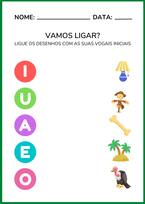 Atividade de ligar vogais aos desenhos