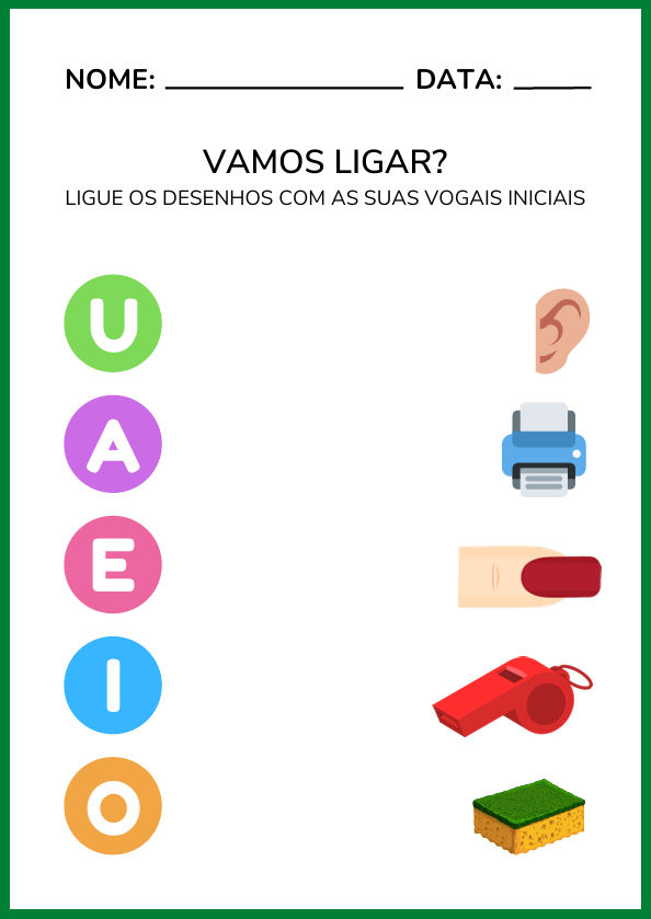 Atividade de ligar vogais aos desenhos