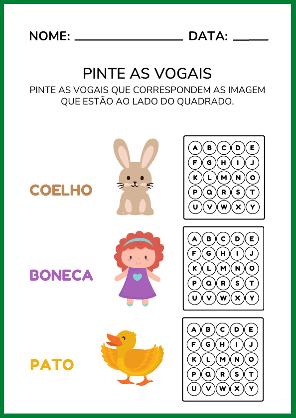 Atividade de imprimir para pintar vogais