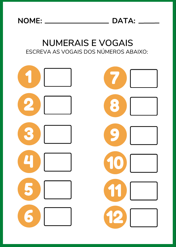 atividade de imprimir sobre numerais e vogais