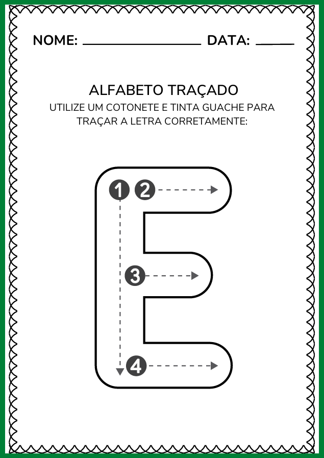 traçado da Vogal E para imprimir e colorir