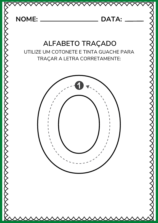 traçado da Vogal O para imprimir e colorir