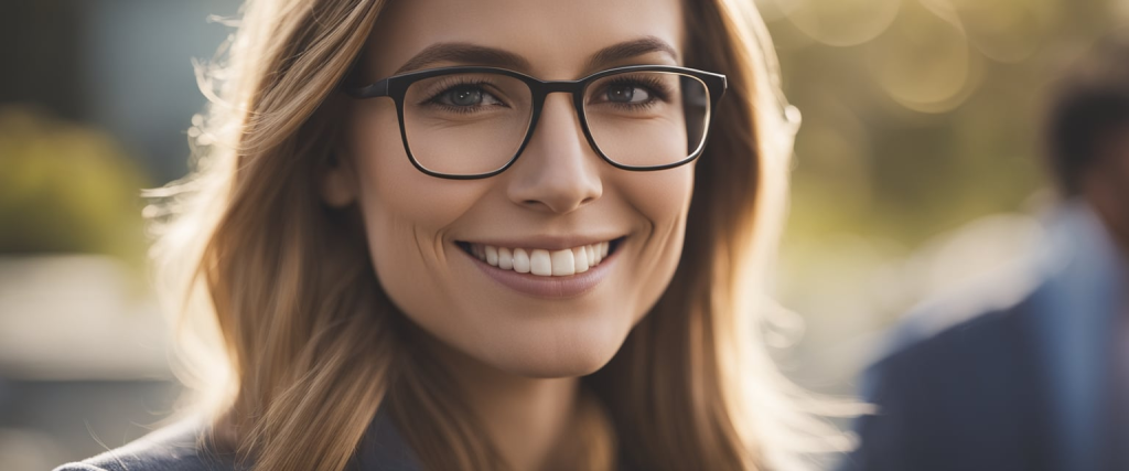 rosto de uma professora com um leve sorriso confiante