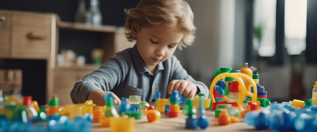 criança  confeccionando brinquedos a partir de materiais recicláveis