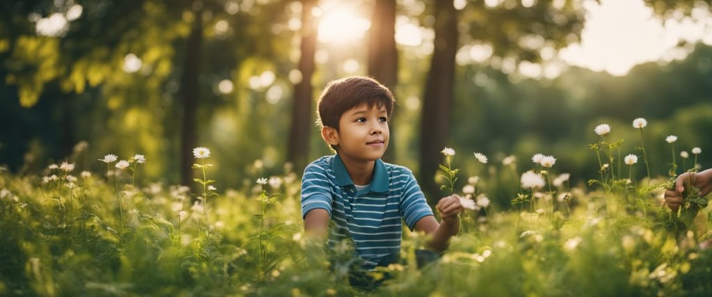 menino em um jardim