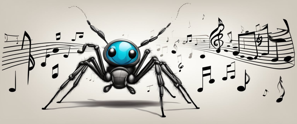 uma aranha dançante em meio a notas musicais