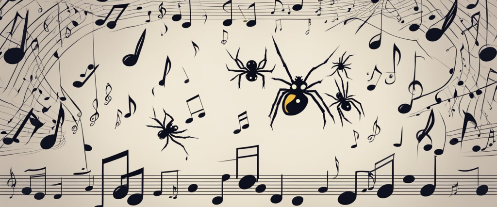 uma aranha divertida em meio a notas musicais