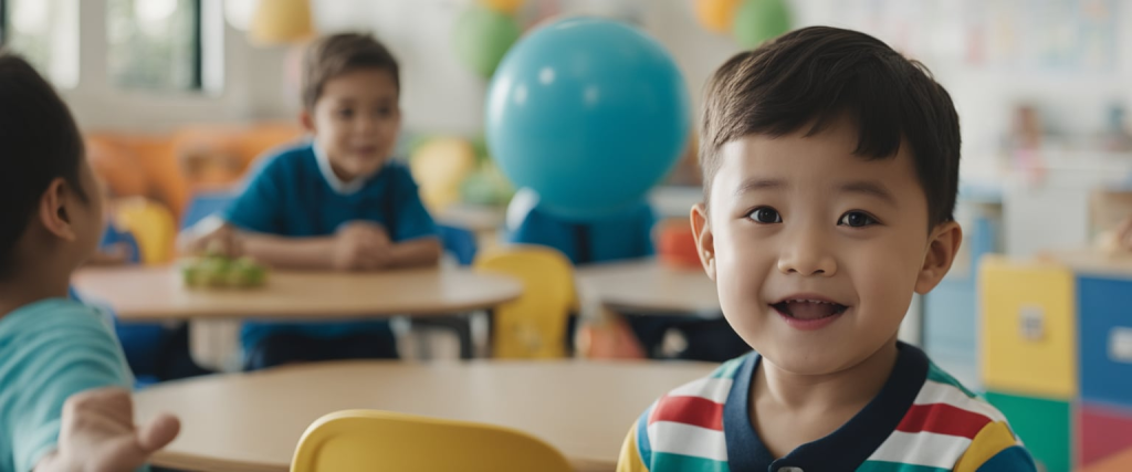 criança da creche sorridente em uma sala de aula