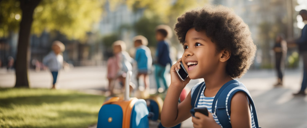 criança da pré-escola falando ao telefone celular