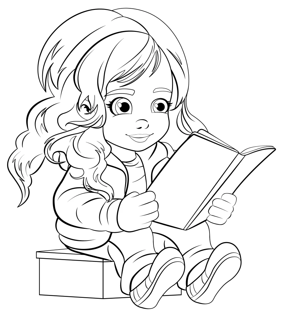 imagem para colorir de uma menina segurando um livro