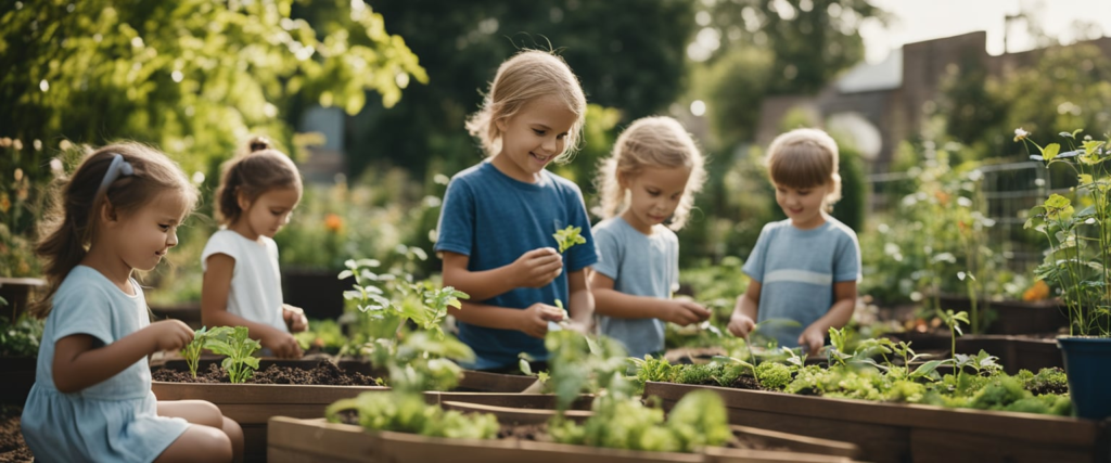 crianças pequenas trabalhando exploração sensorial no jardim da escola